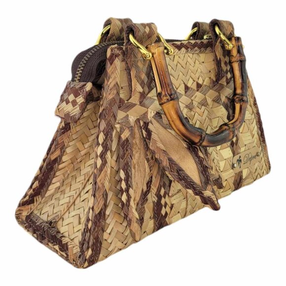 Depre International Brown Sisal Small Handbag With Petals Handcrafted - Picture 3 of 9